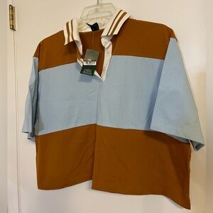 Wild Fable NWT copper/skyblue/copper cropped collared polo shirt—prep-ilicious!